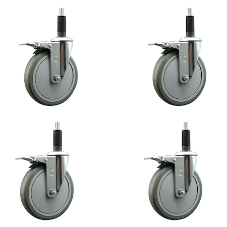 Service Caster 6'' Gray Poly Swivel 1'' Expanding Stem Caster Set Total Lock Brake, 4PK SCC-EXTTL20S614-PPUB-1-4